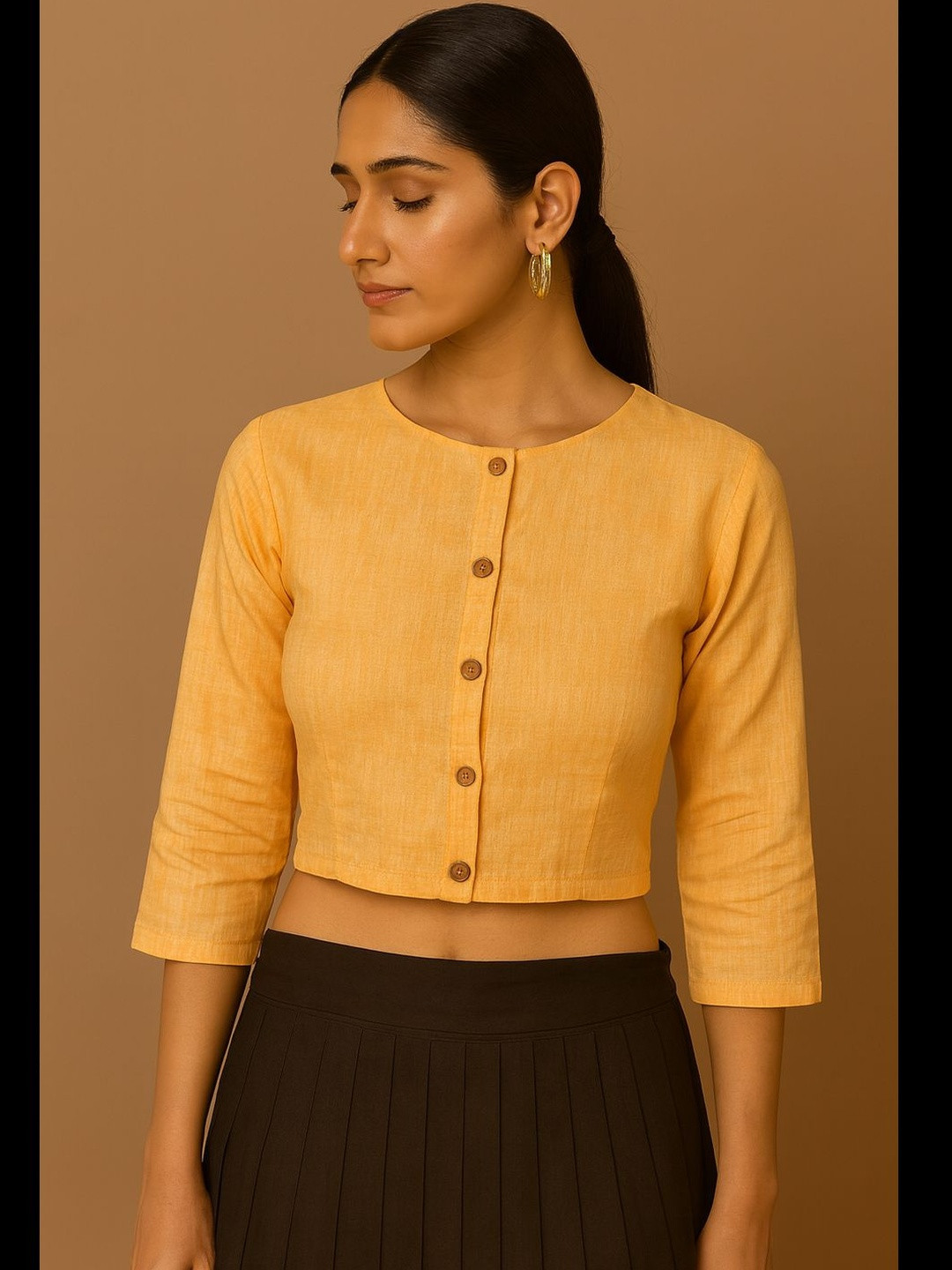 HOUSE OF MAITHILI Lotus Embroidered Cotton Round Neck Saree Blouse