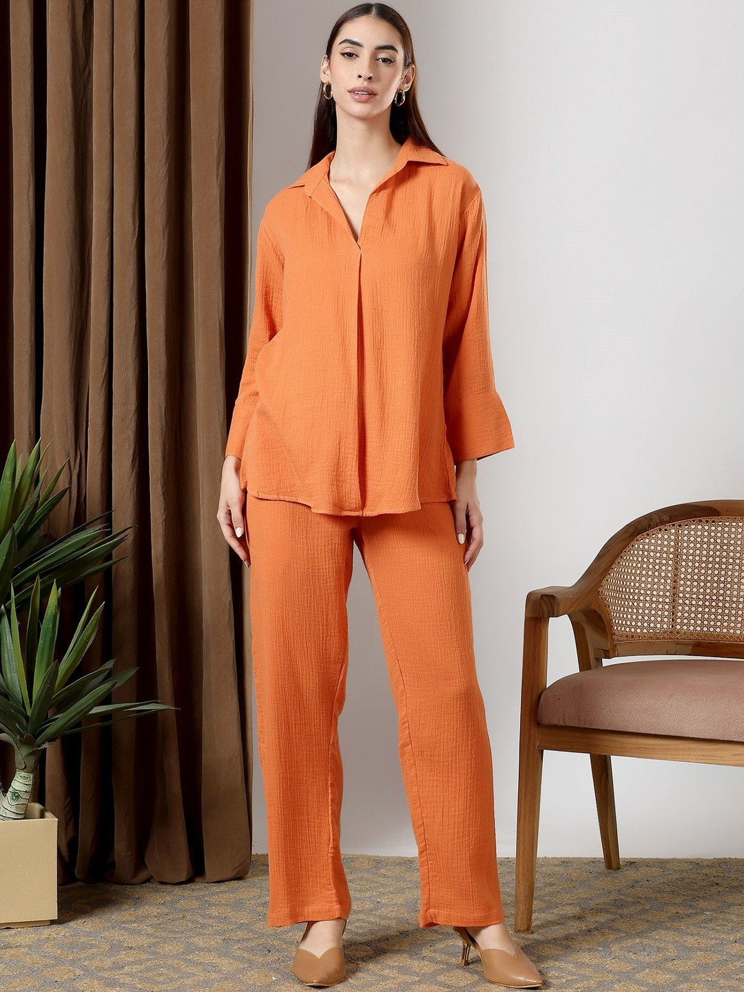 YOUR FASHION STORY Shirt Collar Shirt with Trousers Co-Ords