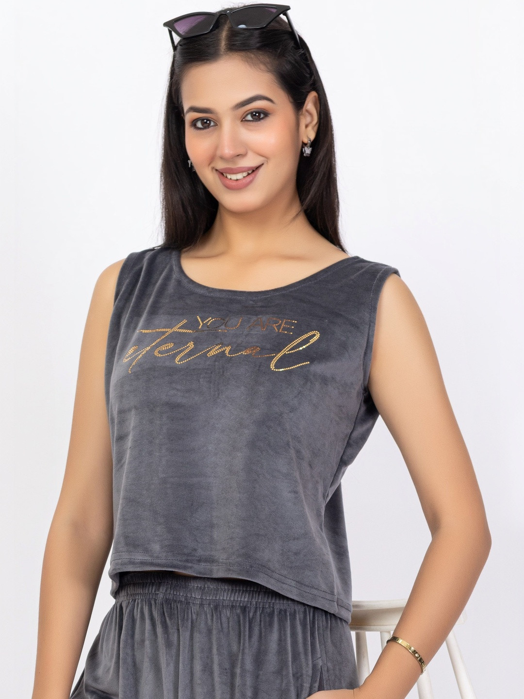 D-LINE Embellished Velvet Crop Top