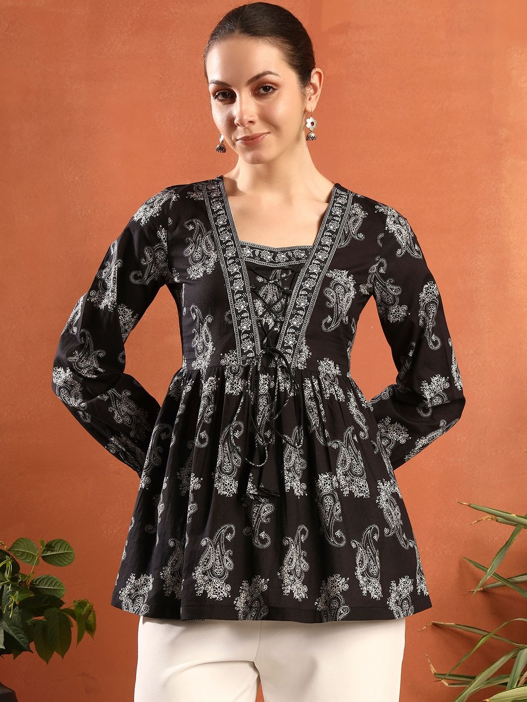 KIRNYA Print Ethnic Cotton Top