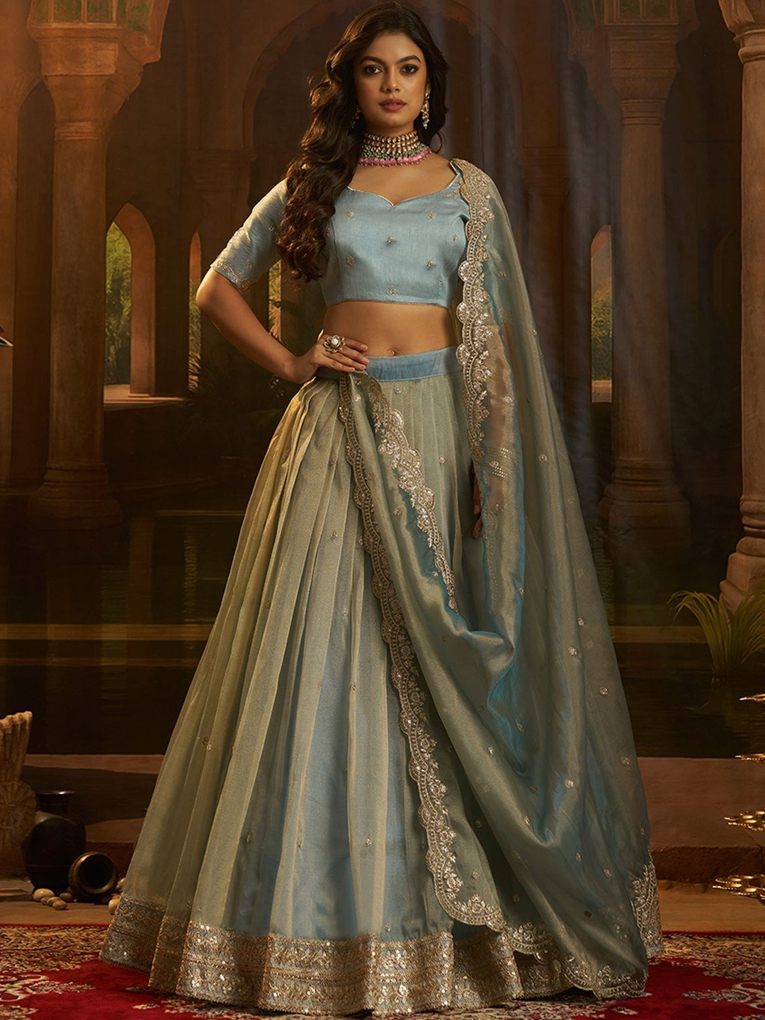 Fusionic Women Embellished Sequinned Semi-Stitched Wedding Lehenga & Blouse With Dupatta