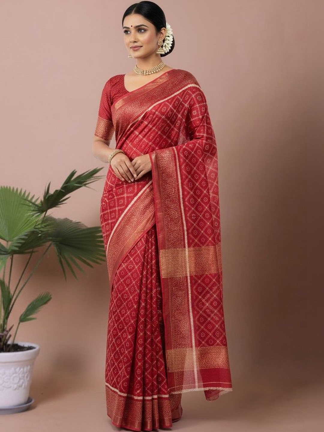 MOST Woven Design Zari Pure Cotton Handloom Block Print Saree