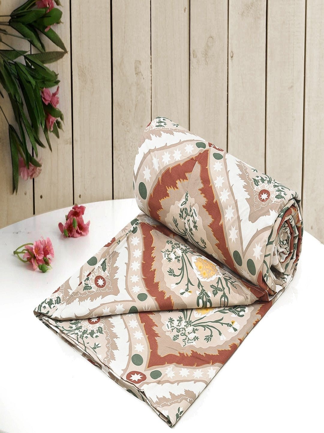 RRC Maharaja White & Maroon Floral-Printed Single-Size Duvet Cover