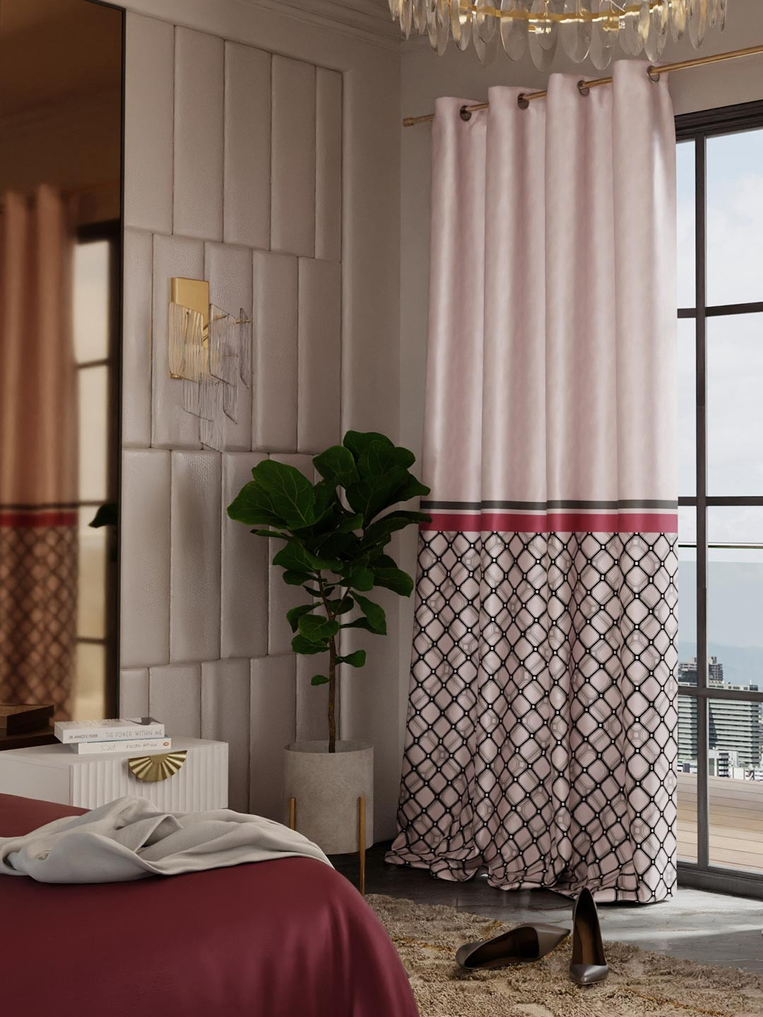 Stoa Paris Versailles Satin Printed Noble Rose Long Door Curtain