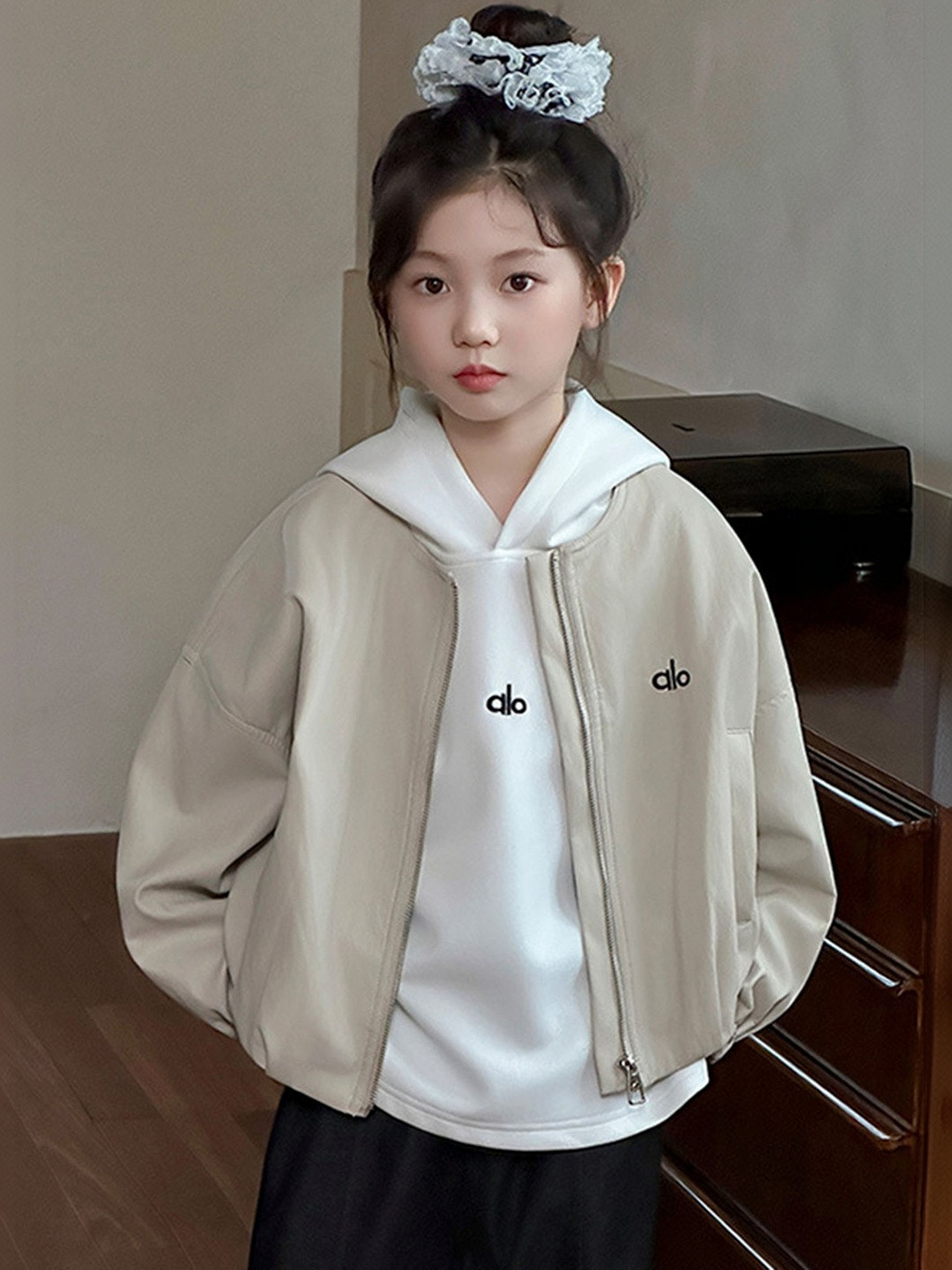 LULU & SKY Girls Brand Logo Bomber Jacket