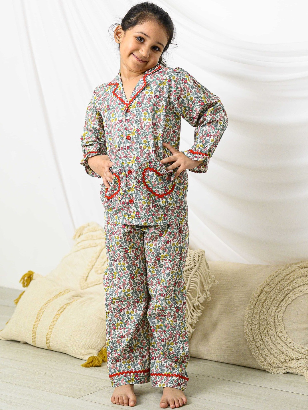 Fairies Forever Girls Floral Printed Cotton Shirt With Pyjamas