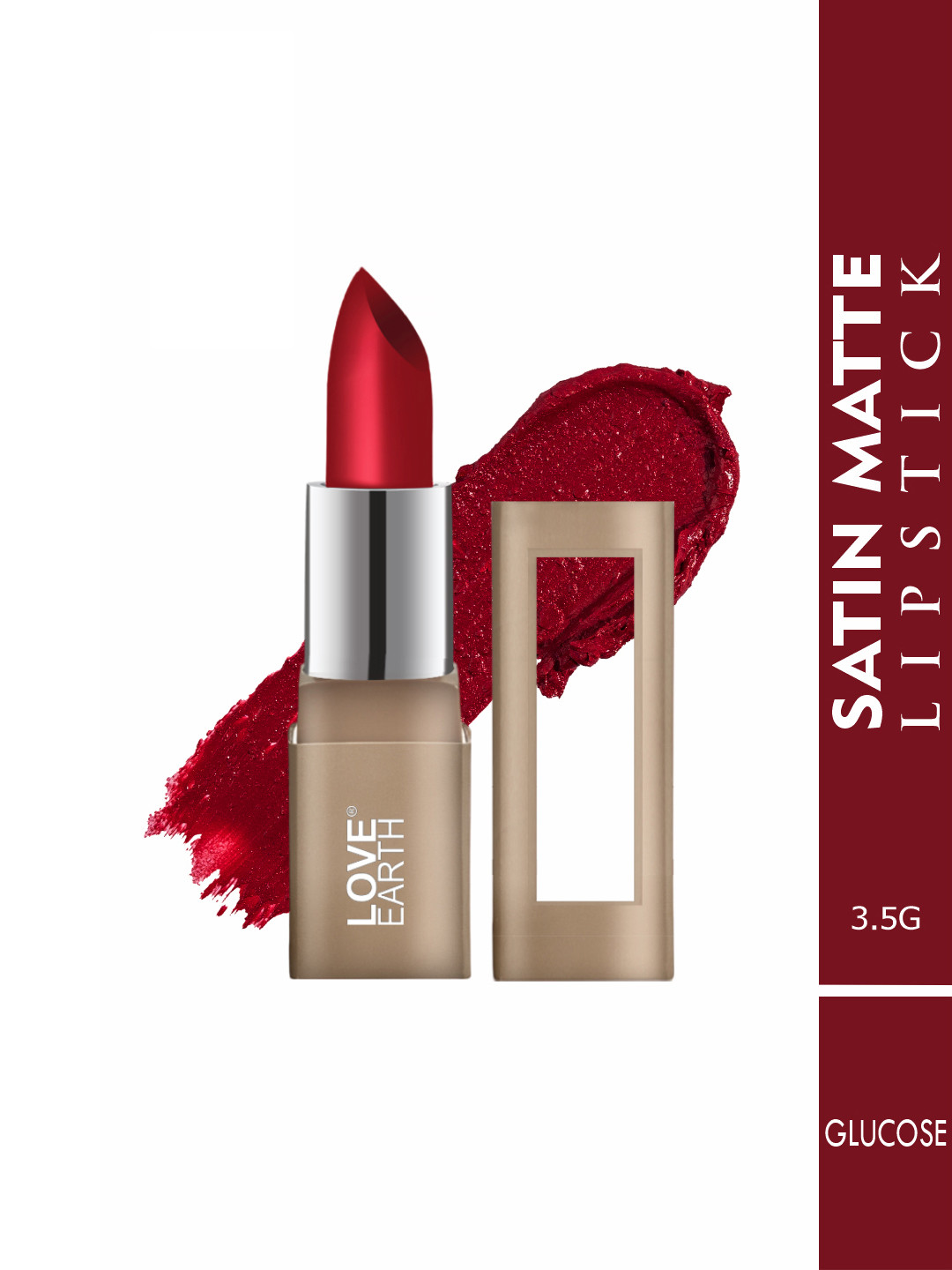 LOVE EARTH Satin Matte Lipstick Enriched With Almond Oil & Vitamin E- 3.5 g- Glucose 318
