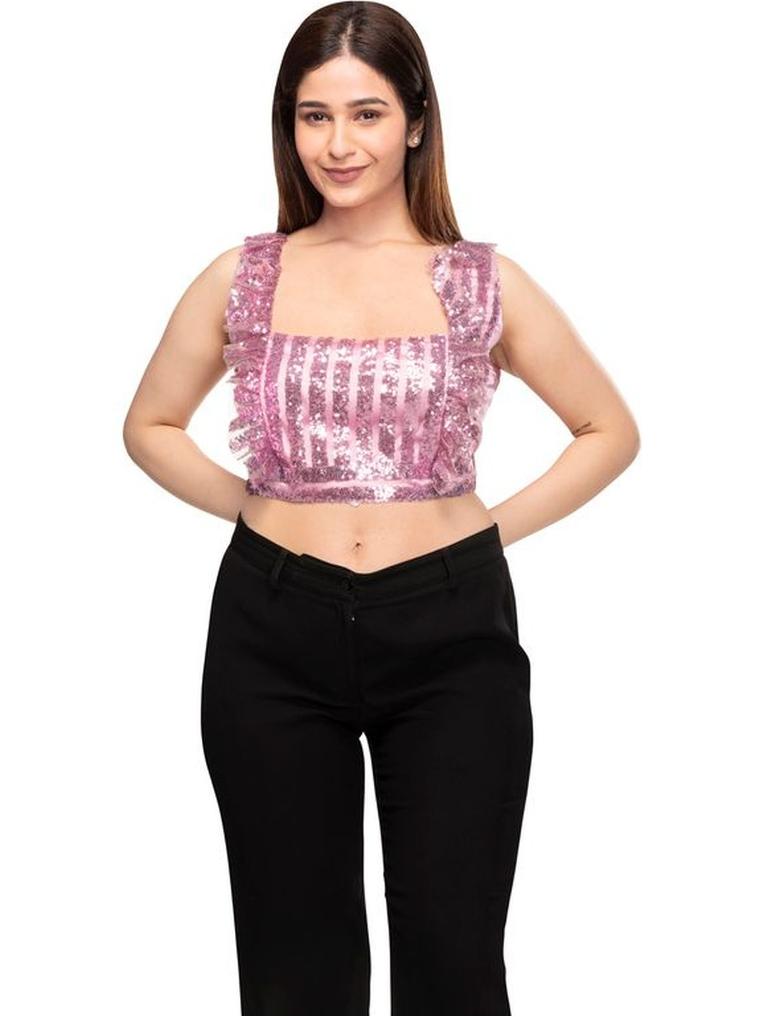 Purple Haze Embellished Ruffles Crop Top