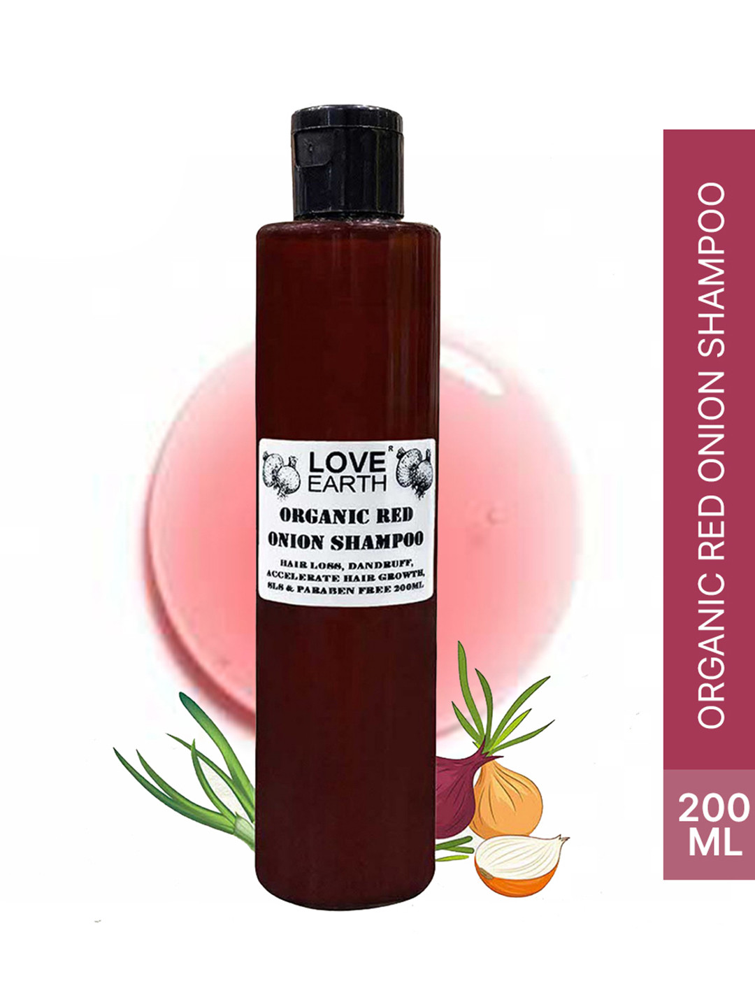 LOVE EARTH Organic Red Onion Shampoo with Reetha & Aloe Vera Extract 200 ml