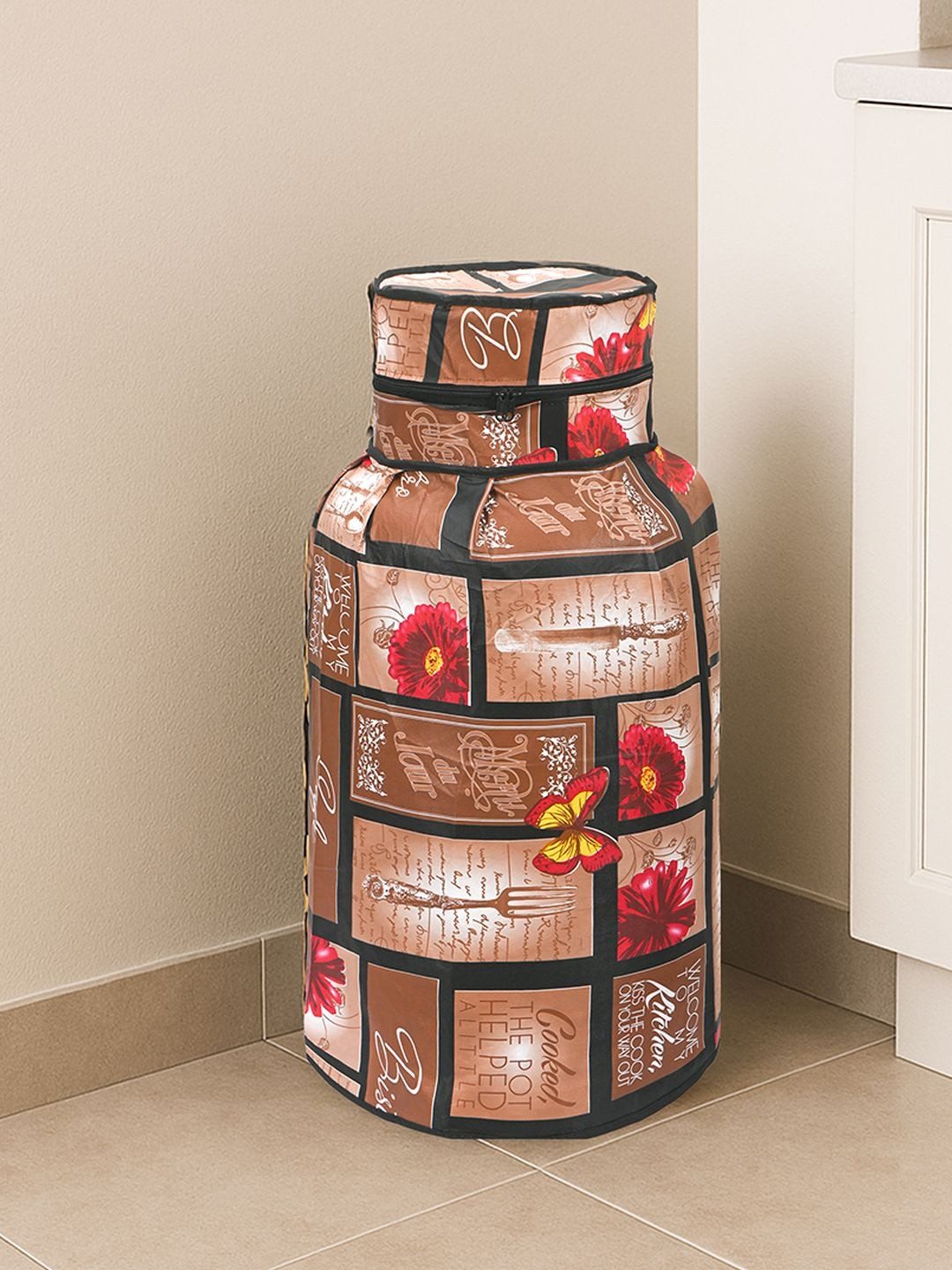 Kuber Industries Brown & Red Printed Gas Cylinder Cover