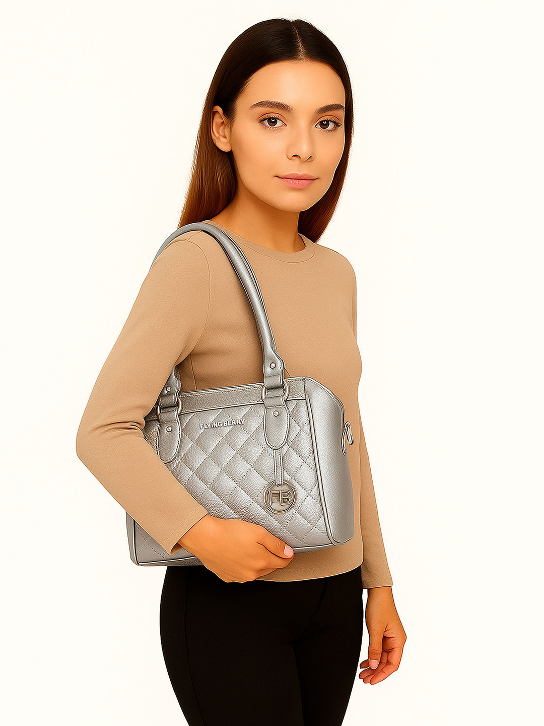 FLYING BERRY Silver-Toned Solid Handheld Bag