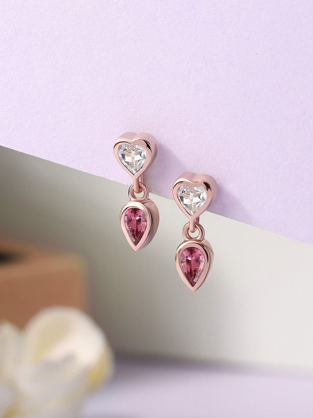 Ornate Jewels 925 Silver 18k Rose Gold Plated Natural Rhodolite Heart Earring