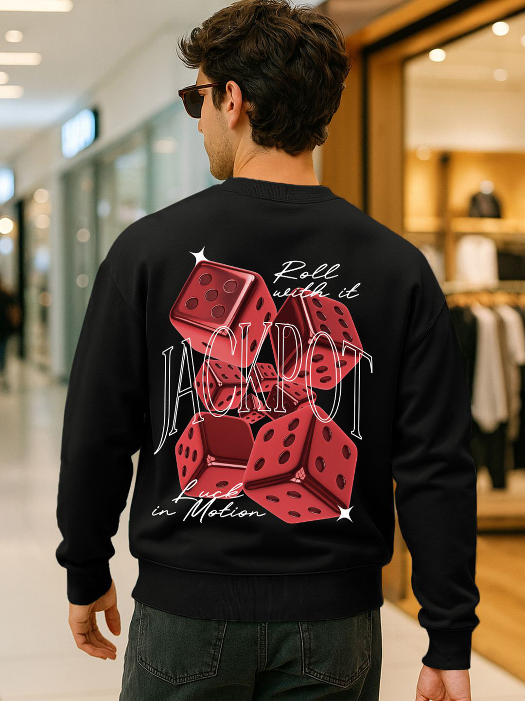 Bewakoof Men Jet Black Poker Graphic Printed Sweatshirt