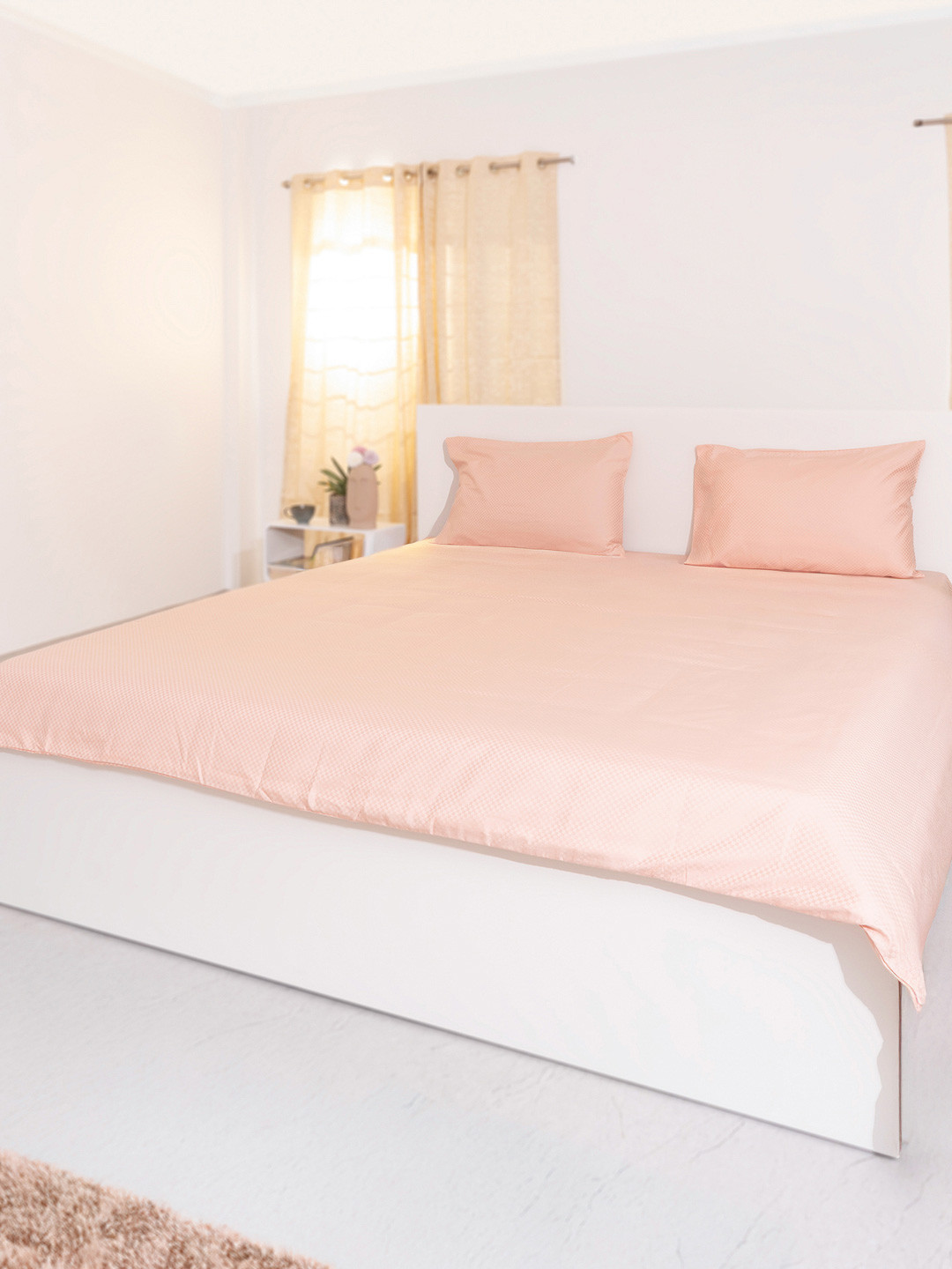 Oyvu Orange Self Design Tencel 400TC King Superfine Bedsheet & 2 Pillow Covers 78 x 72Inch