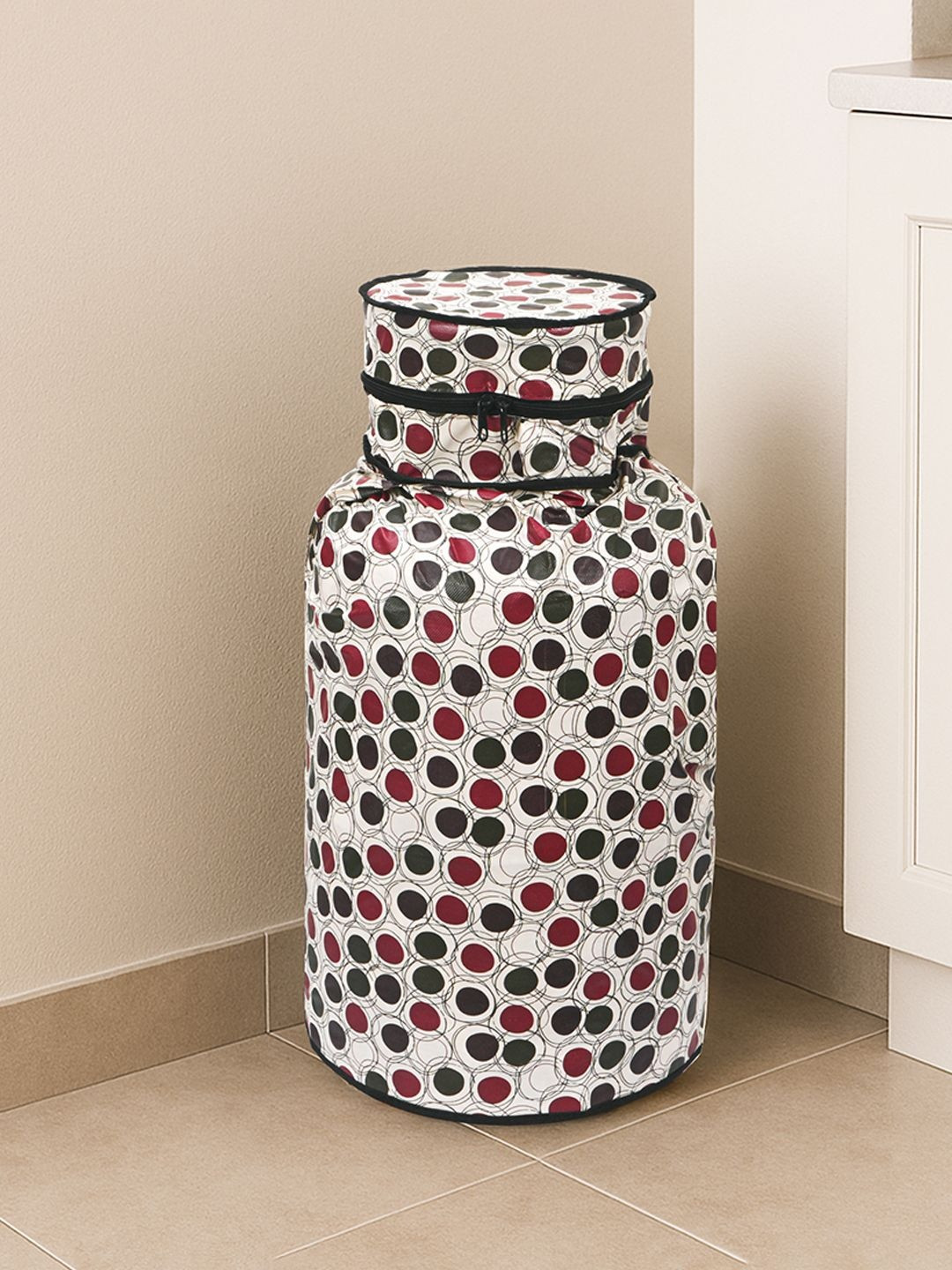HOMESTIC White & Maroon Dot-Printed Dust-Proof Cylinder Cover With Zip Closure
