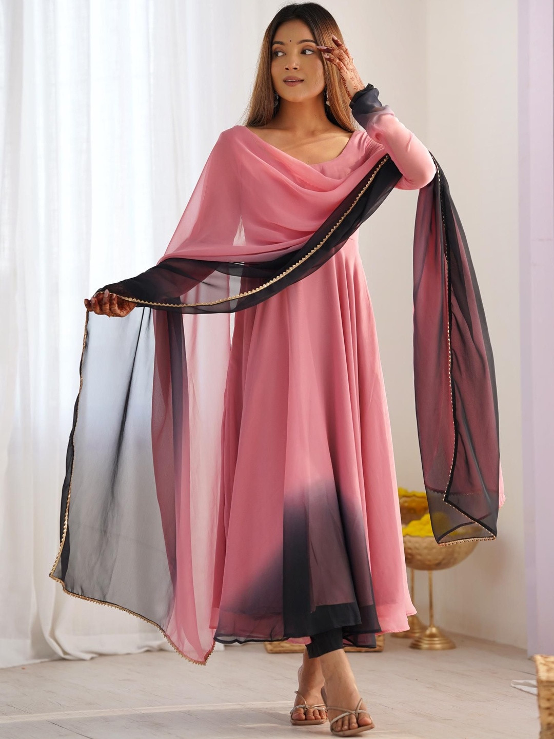 THE52 Women Ombre Dyed Panelled Kurta with Trousers & With Dupatta