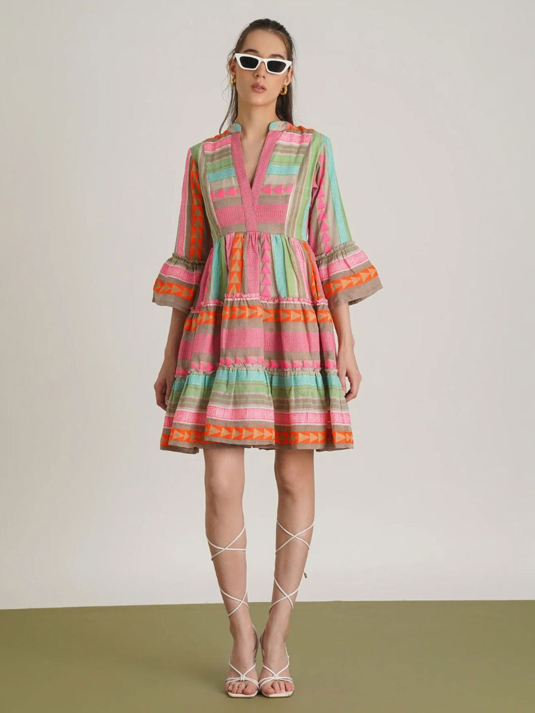 Mia Magell Print Flared Sleeve Fit & Flare Dress