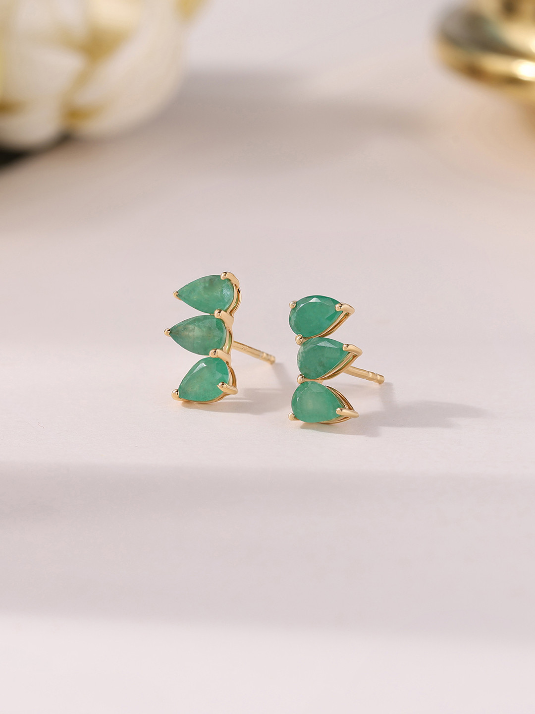 Ornate Jewels 925 Silver 18k Gold Plated Natural Sakota Emerald Trio Earring