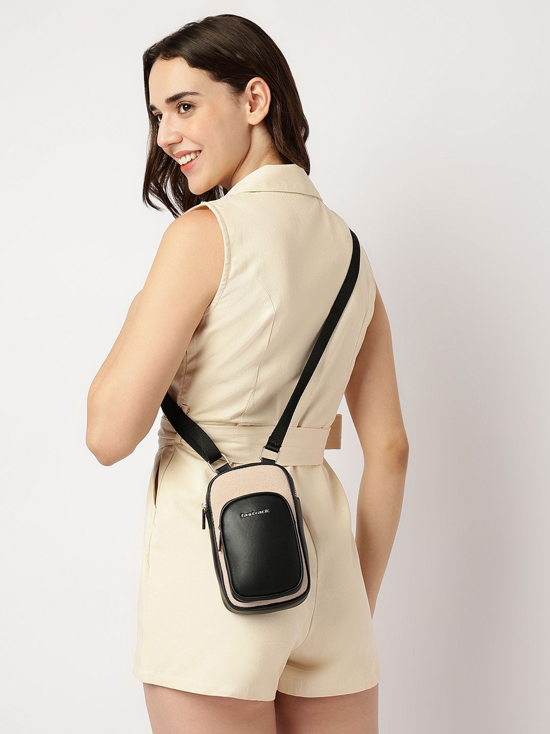 Fastrack Black Color Block Sling