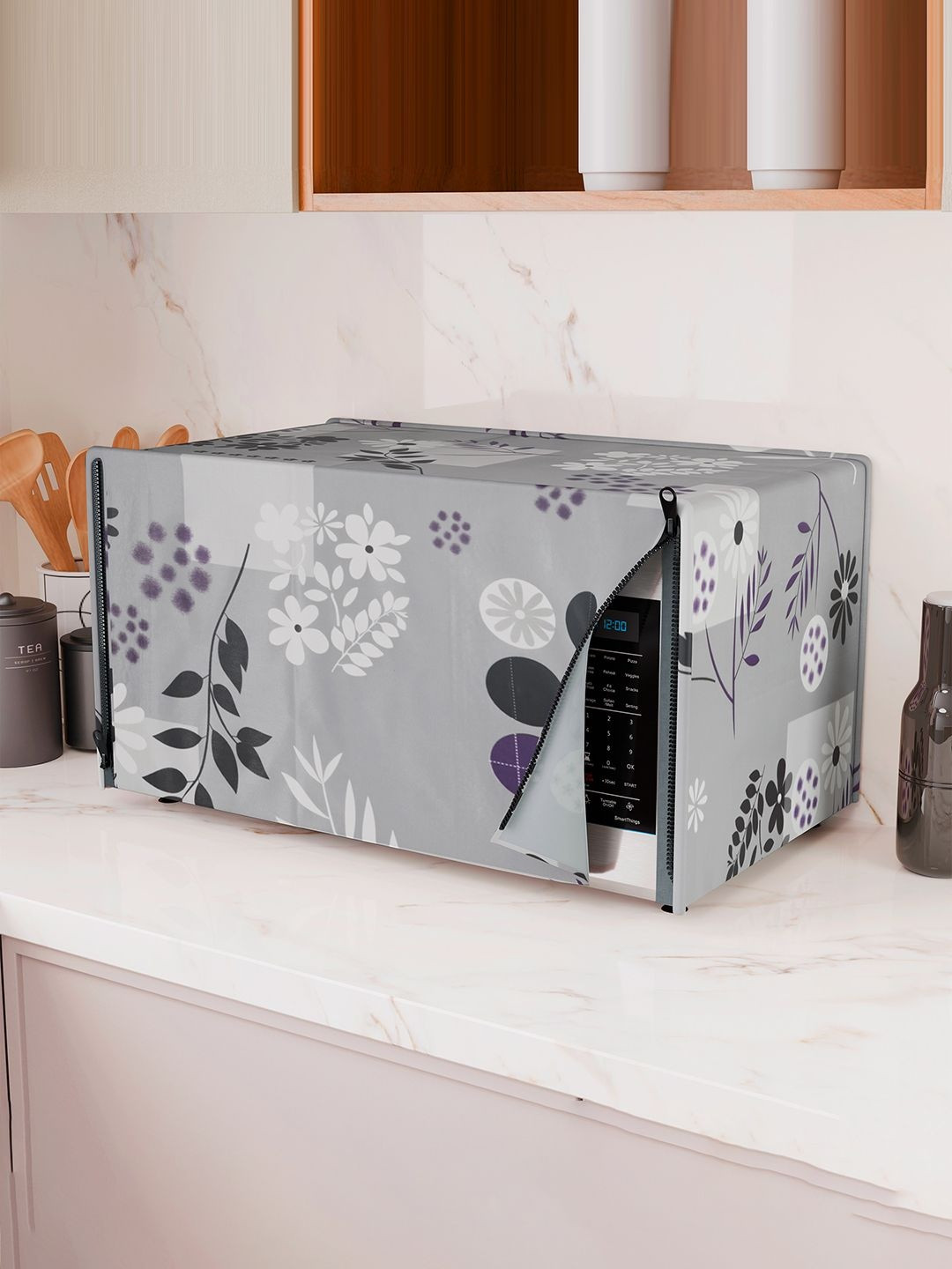 HOMESTIC Grey & Purple Printed Dust-Proof Scratch-Proof Breathable Microwave Oven Cover