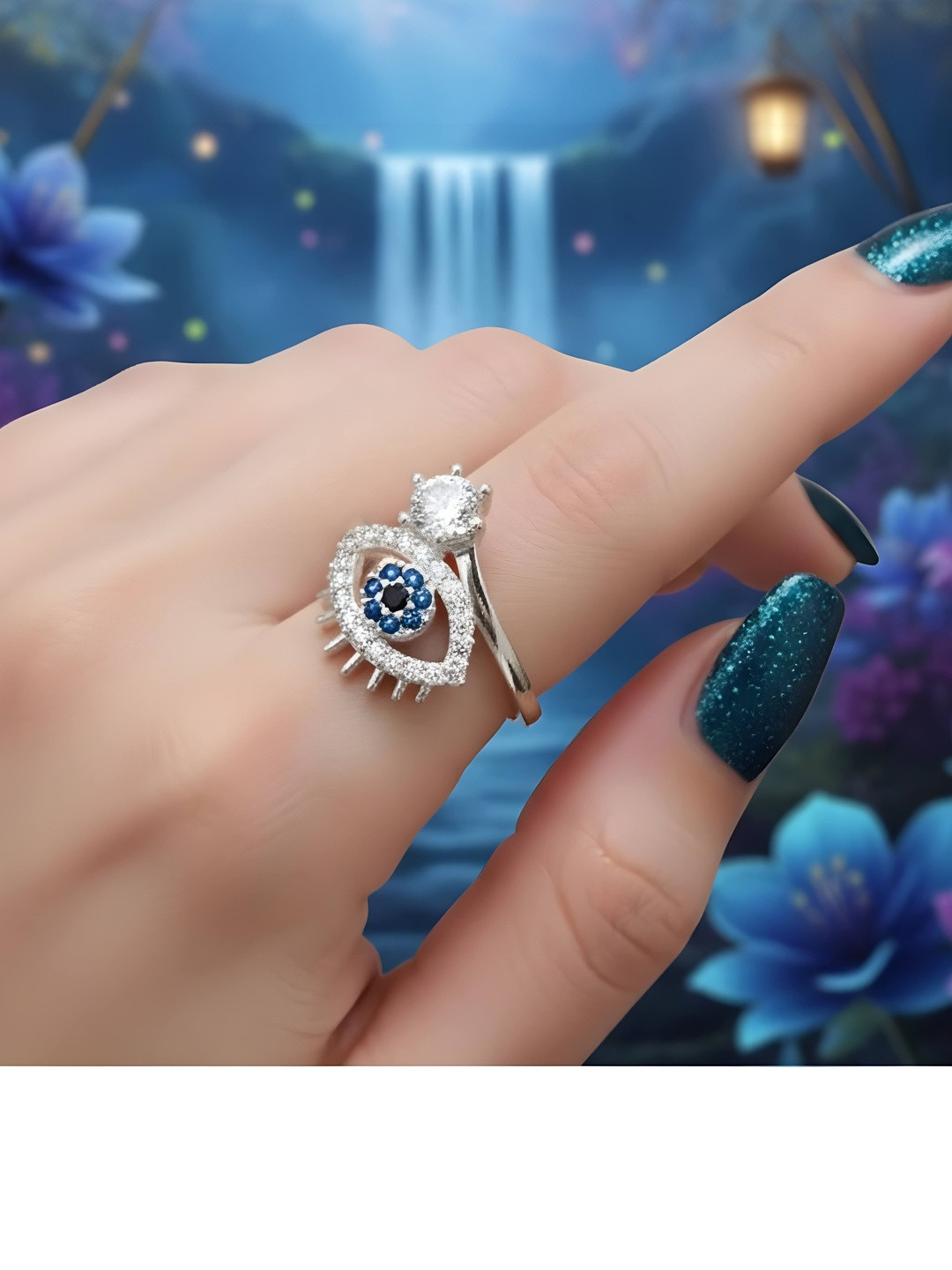 PARASMONI Cubic Zirconia Studded Eye Shaped Finger Ring