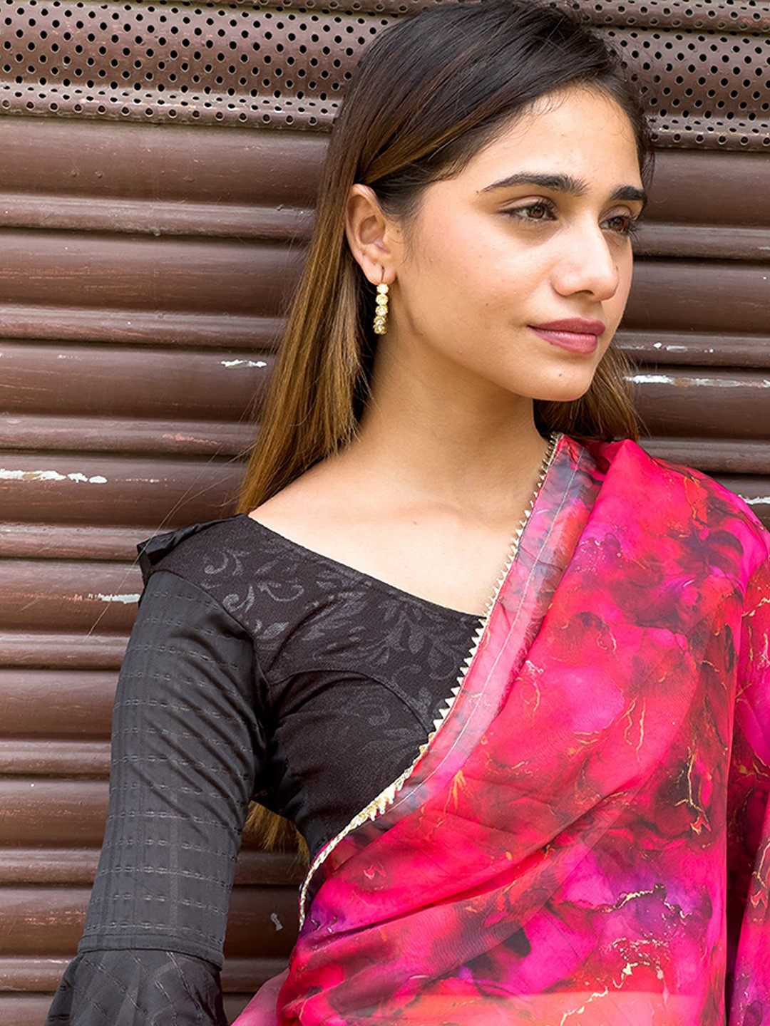 Bindigasm's Advi Reet Ruffle Self Design Stretchable Slip on Blouse