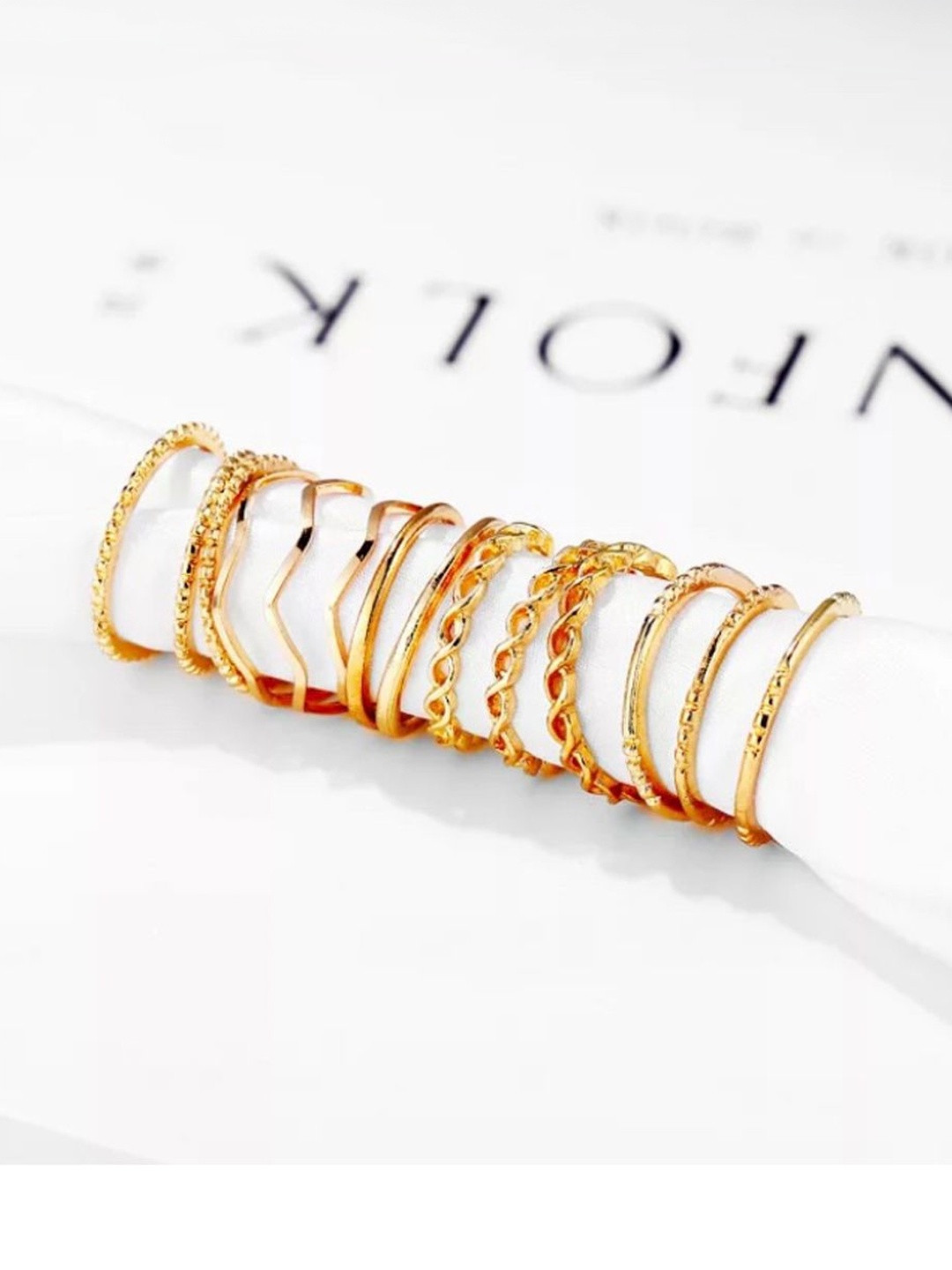 DressBerry Set Of 14 Gold Plated Textured Ring