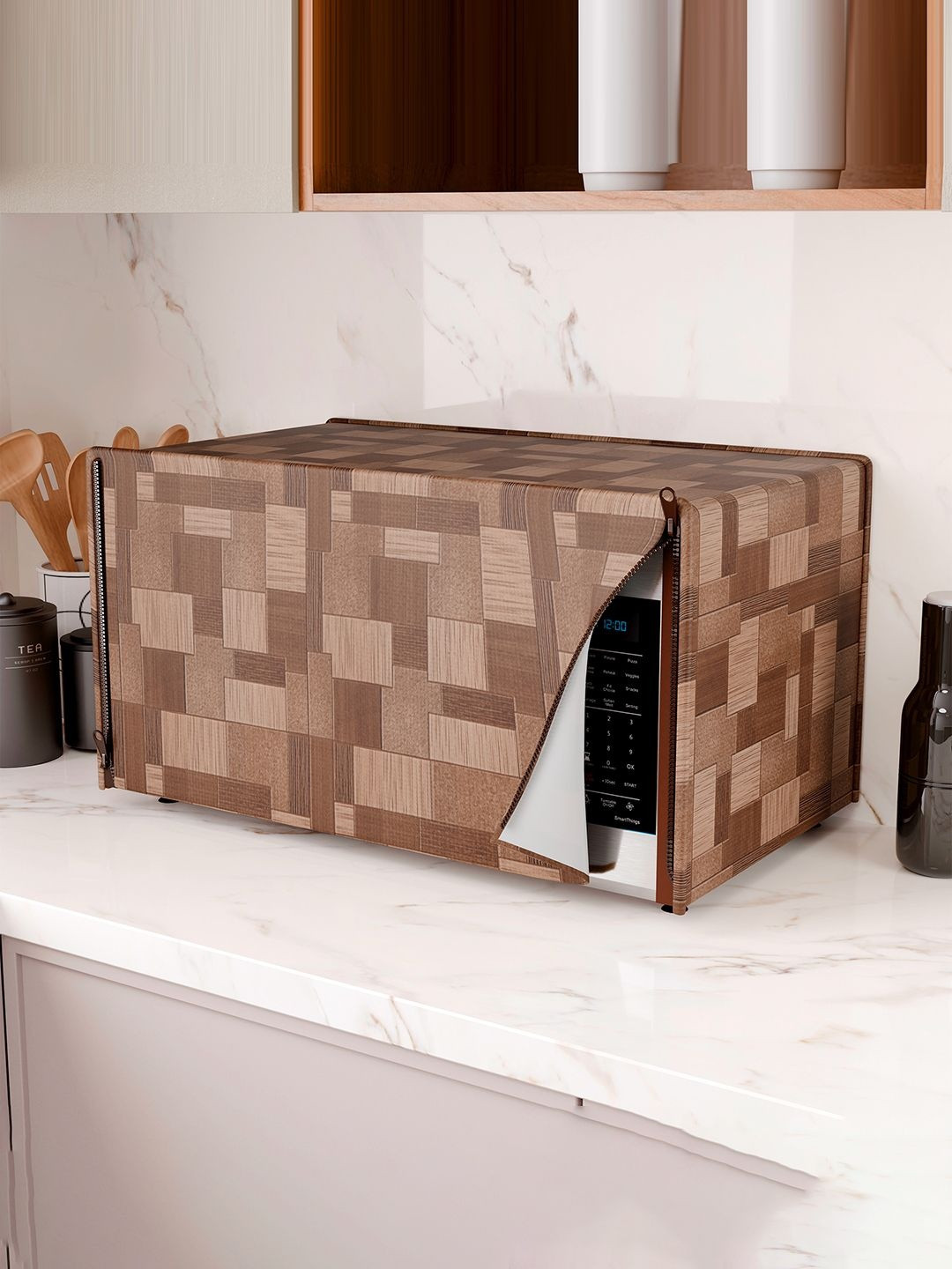 HOMESTIC Brown & Beige Printed Dust-Proof Scratch-Proof Breathable Microwave Oven Cover