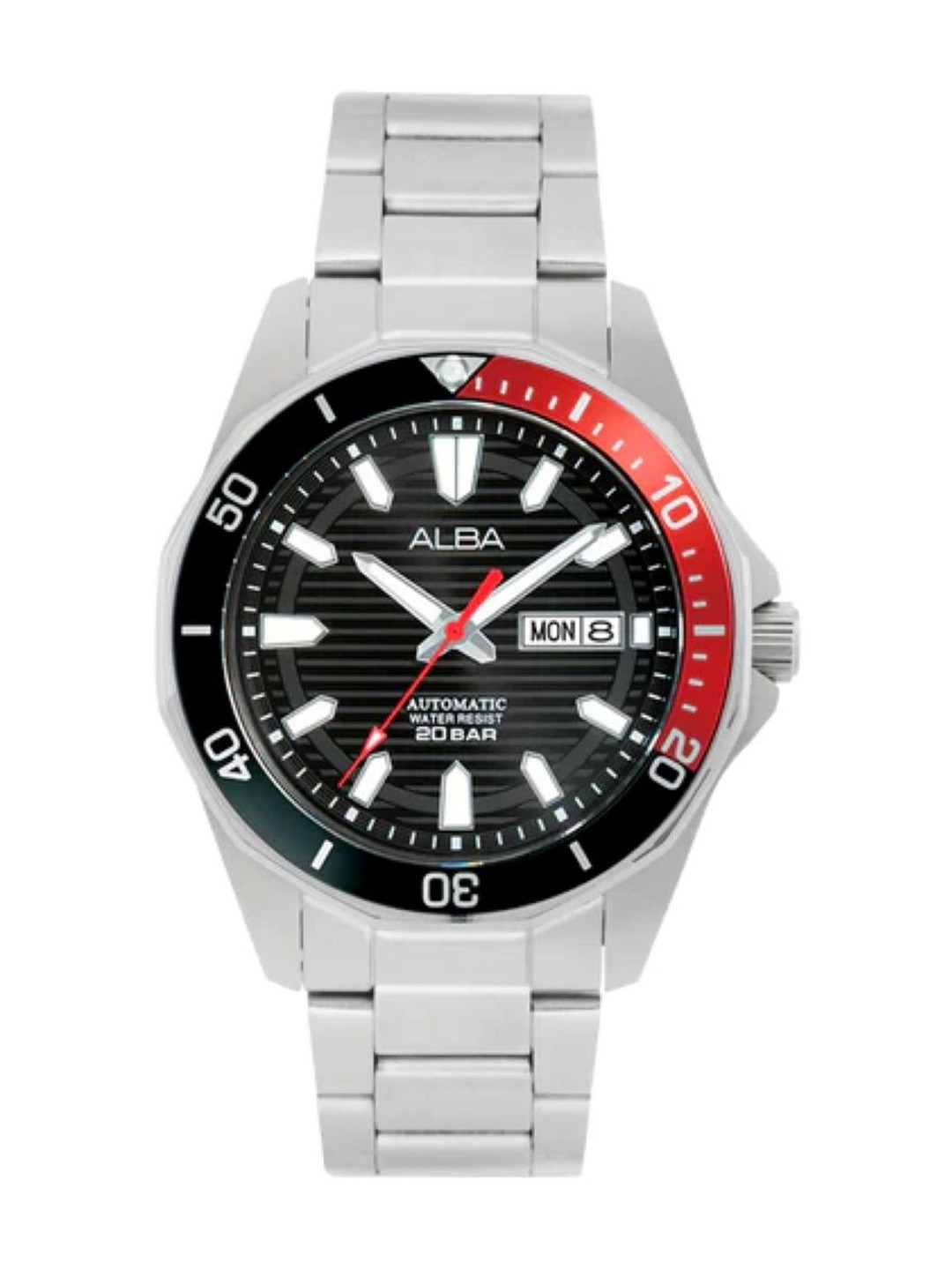 Alba Men Patterned Dial & Stainless Steel Bracelet Style Straps Analogue Automatic Motion Powered Watch