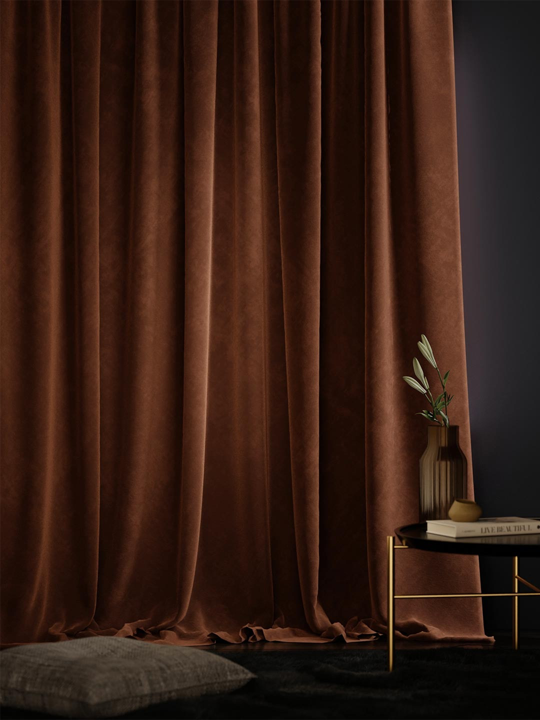Stoa Paris Date Night Satin Velvet Caramel Caress Long Door Curtain
