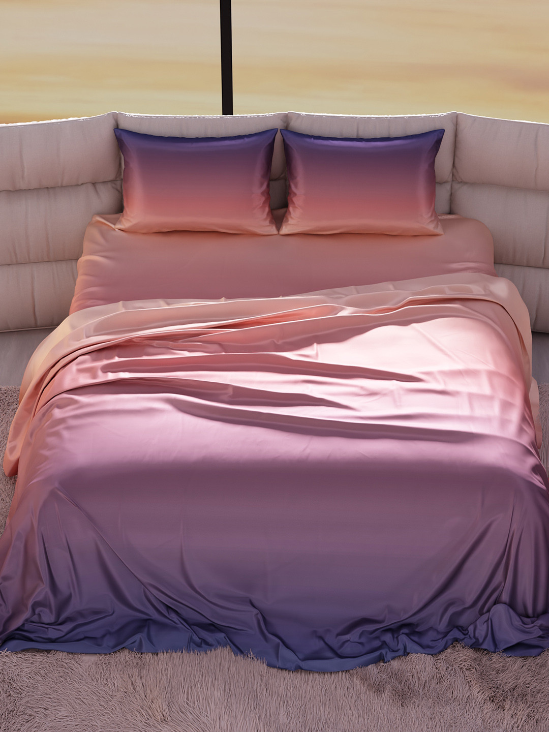 Stoa Paris Skies Of Paris Peach Polyester 300 TC King Fine Bedsheet with 2 Pillow Covers-108 x 108 inches