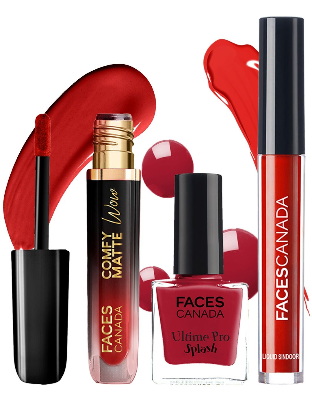 FACES CANADA Set Of 3 Comfy Lipstick & Ultime Pro Splash Nail Polish & Liquid Sindoor