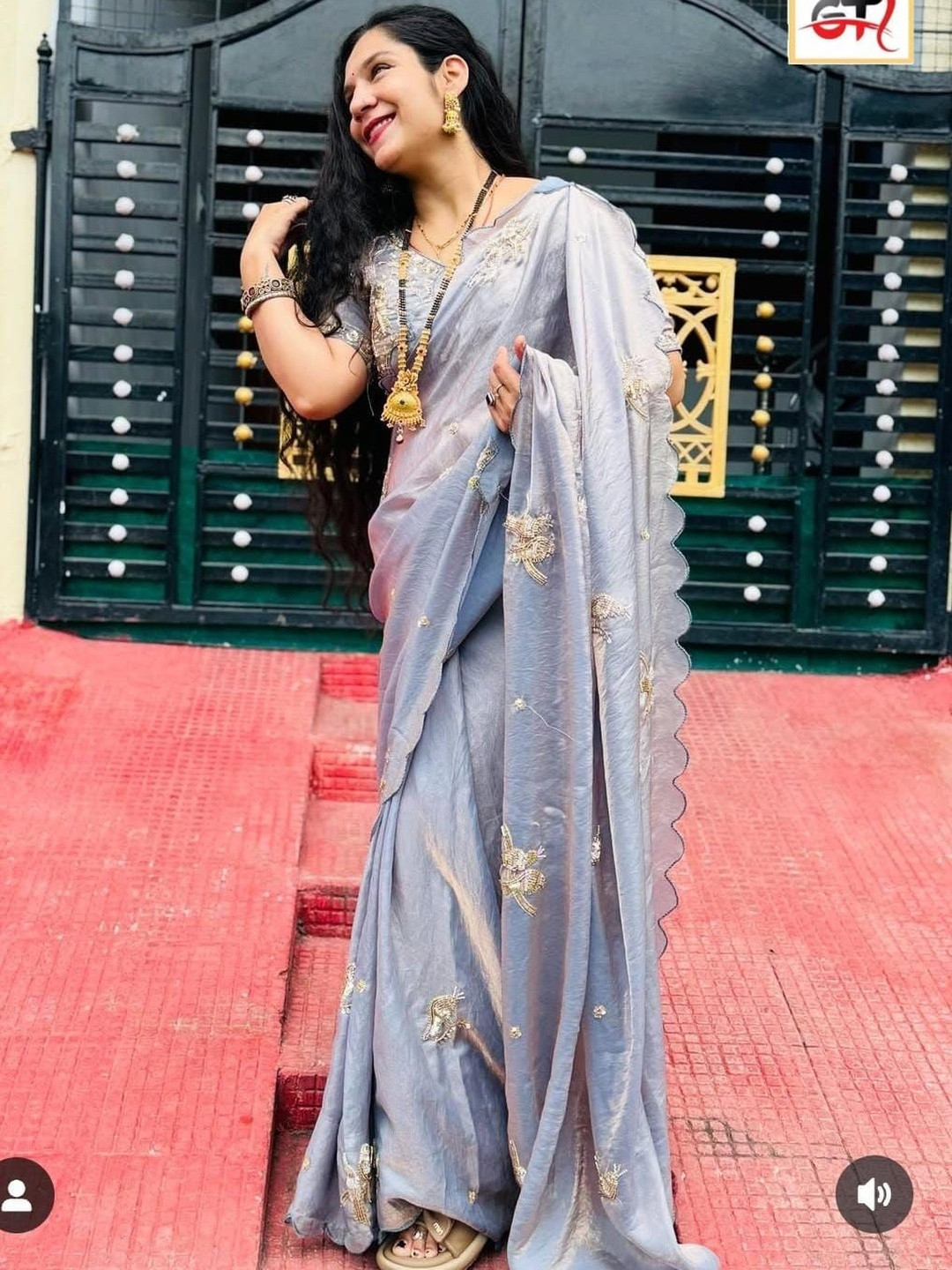 A.G.M.G FASHION Woven Design Satin Fusion Saree