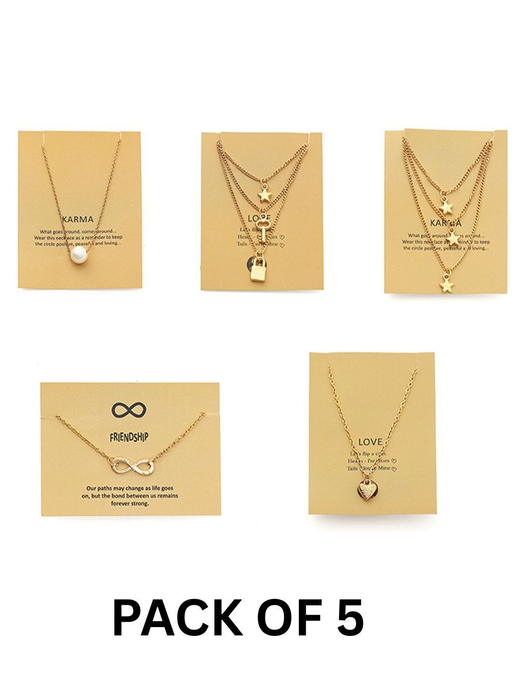 Tempus Gems Set Of 5 Gold-Plated Pearls Beaded Layered Necklace And Chains