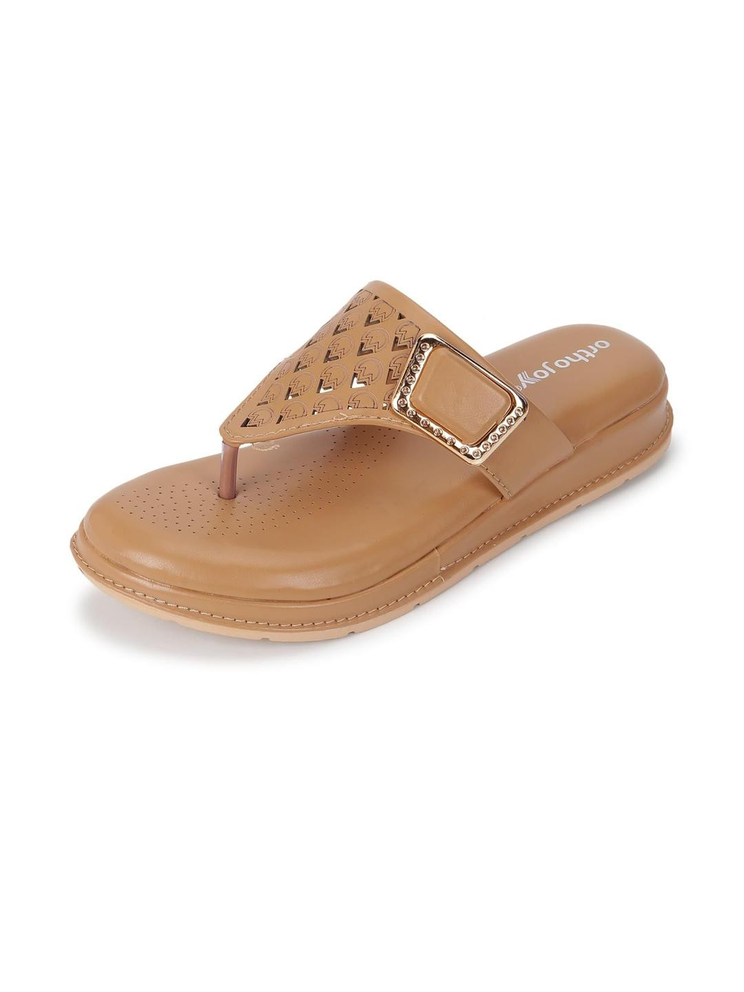 ORTHO JOY Women Beige Flip Flops