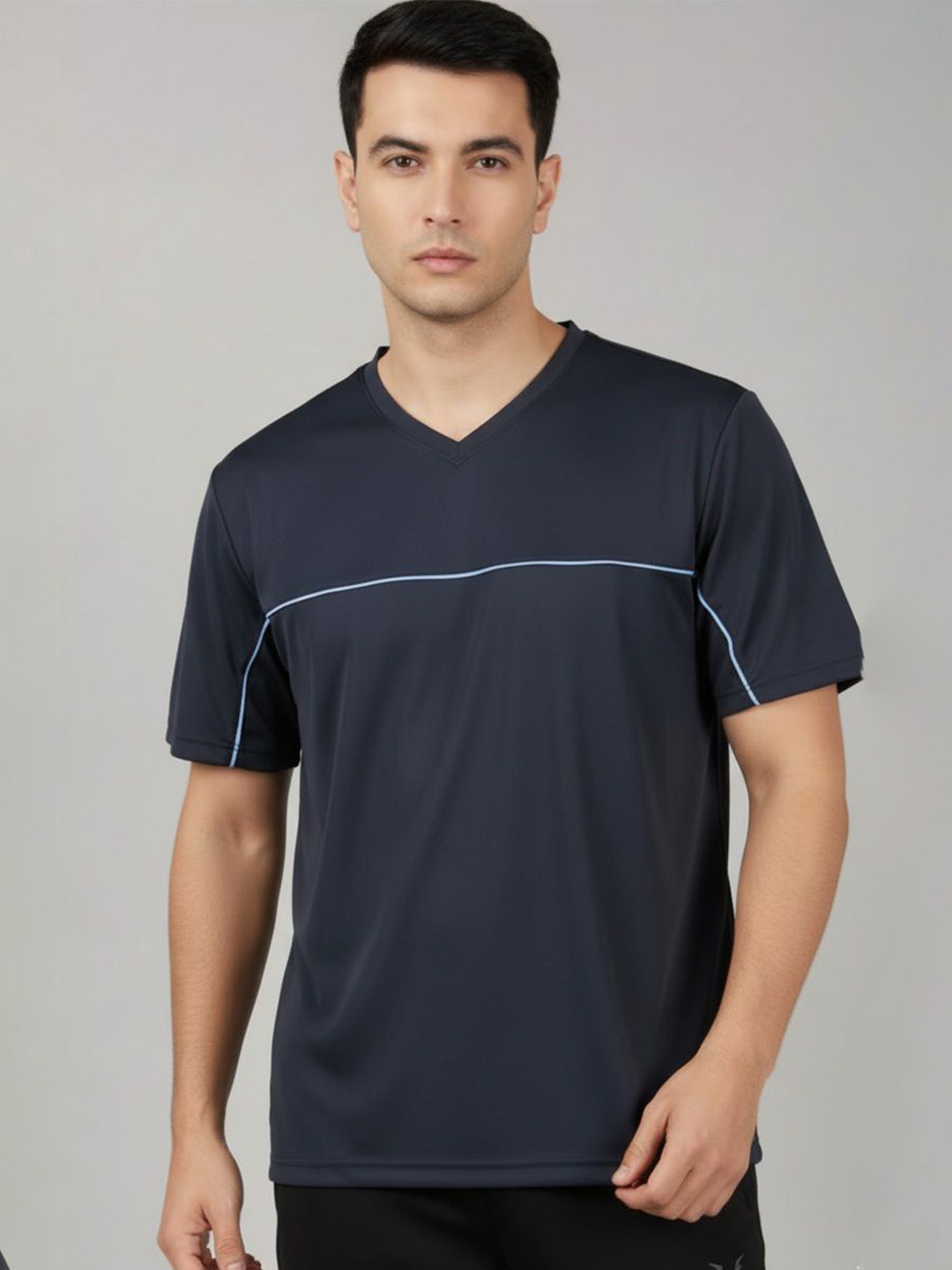 The Roadster Lifestyle Co V-Neck Short Sleeve T-Shirt With Contrast Chest Line