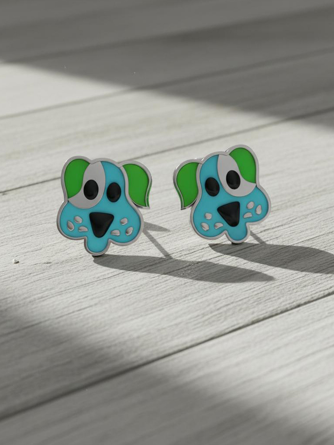 925 SILLER 925 Sterling Silver Rhodium-Plated Puppy Shaped Studs