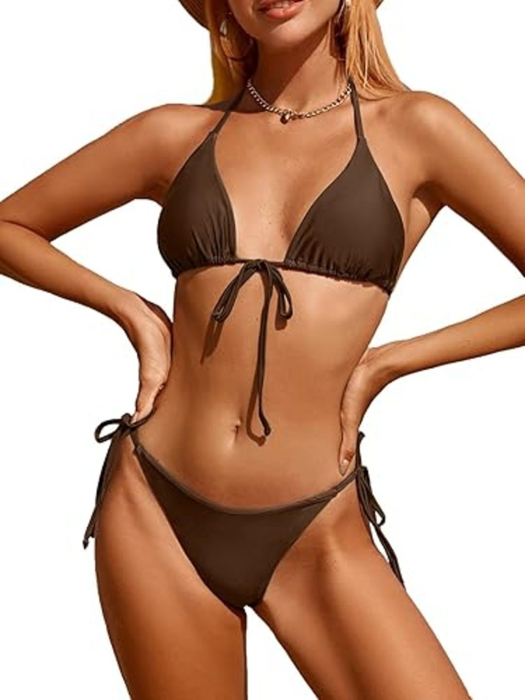 NDEX Trendy Triangle Adjustable Tie-Up Straps Swim Bikini Set