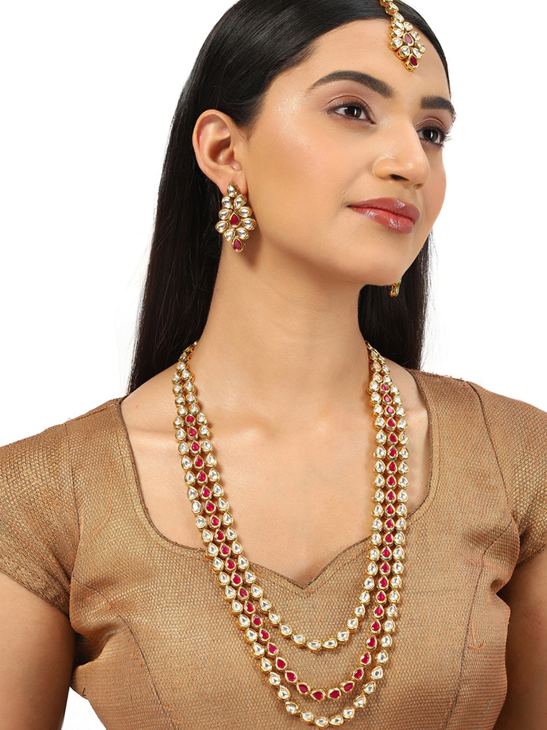 Voylla Red Kundan Gold Plated Jewellery Set