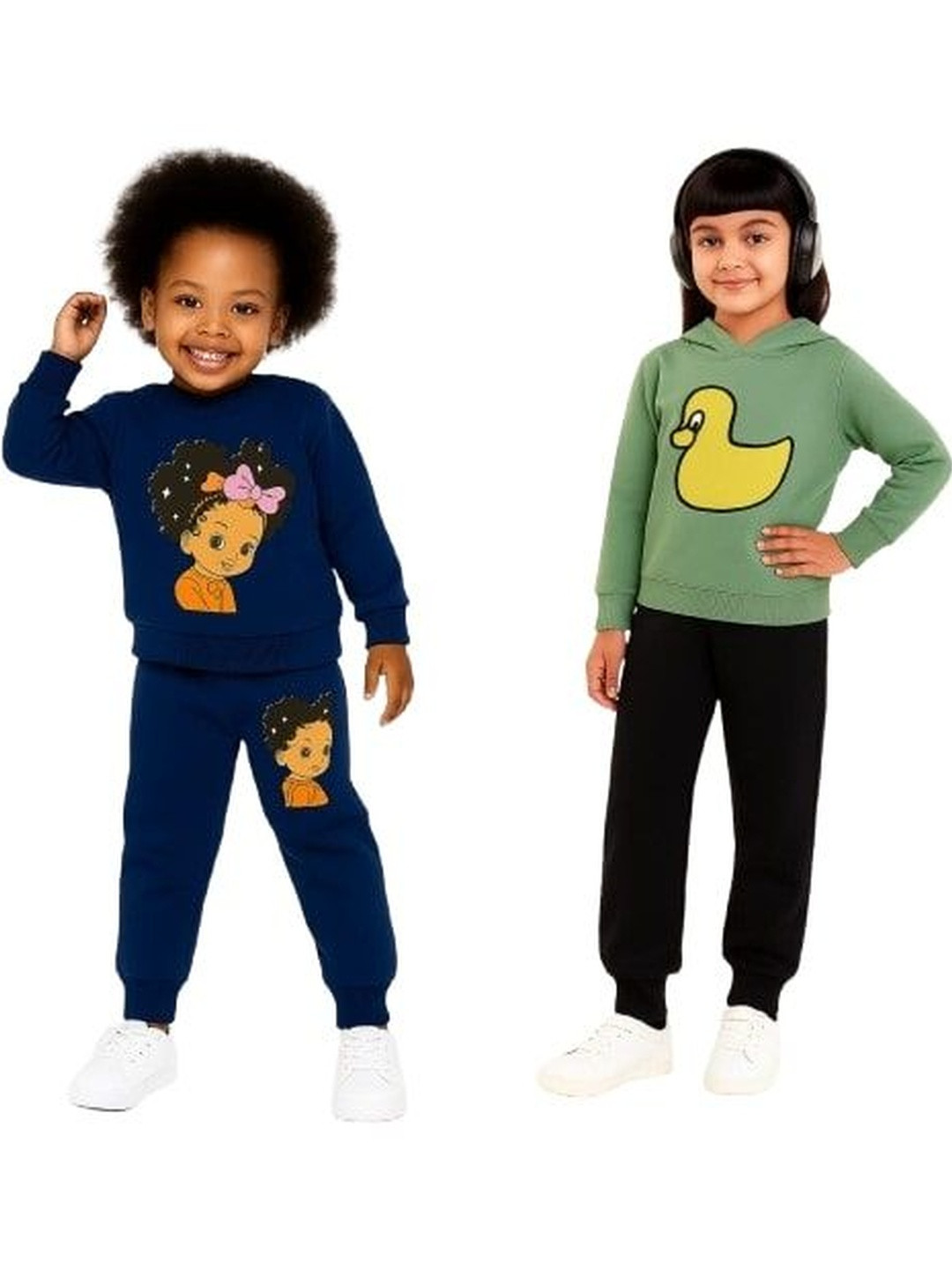 US TRENDZ Girls Pack Of 2 Printed Loop Knit Full-Sleeves Hooded Tracksuits