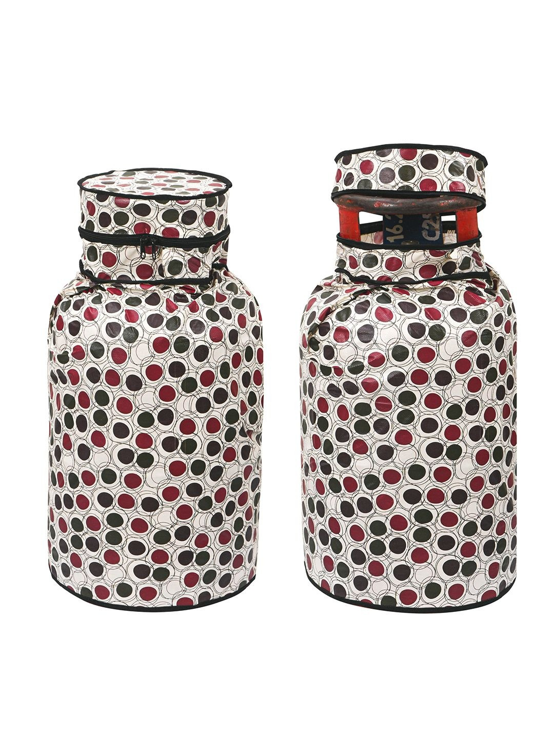 HOMESTIC 2Pcs White & Maroon Dot-Printed Dust-Proof Cylinder Cover With Zip Closure