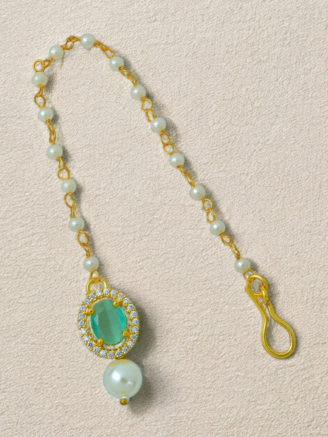 KYOOT JEWELS Gold-Plated Artificial Stones and Beads Studded Maang Tikka Head Jewellery