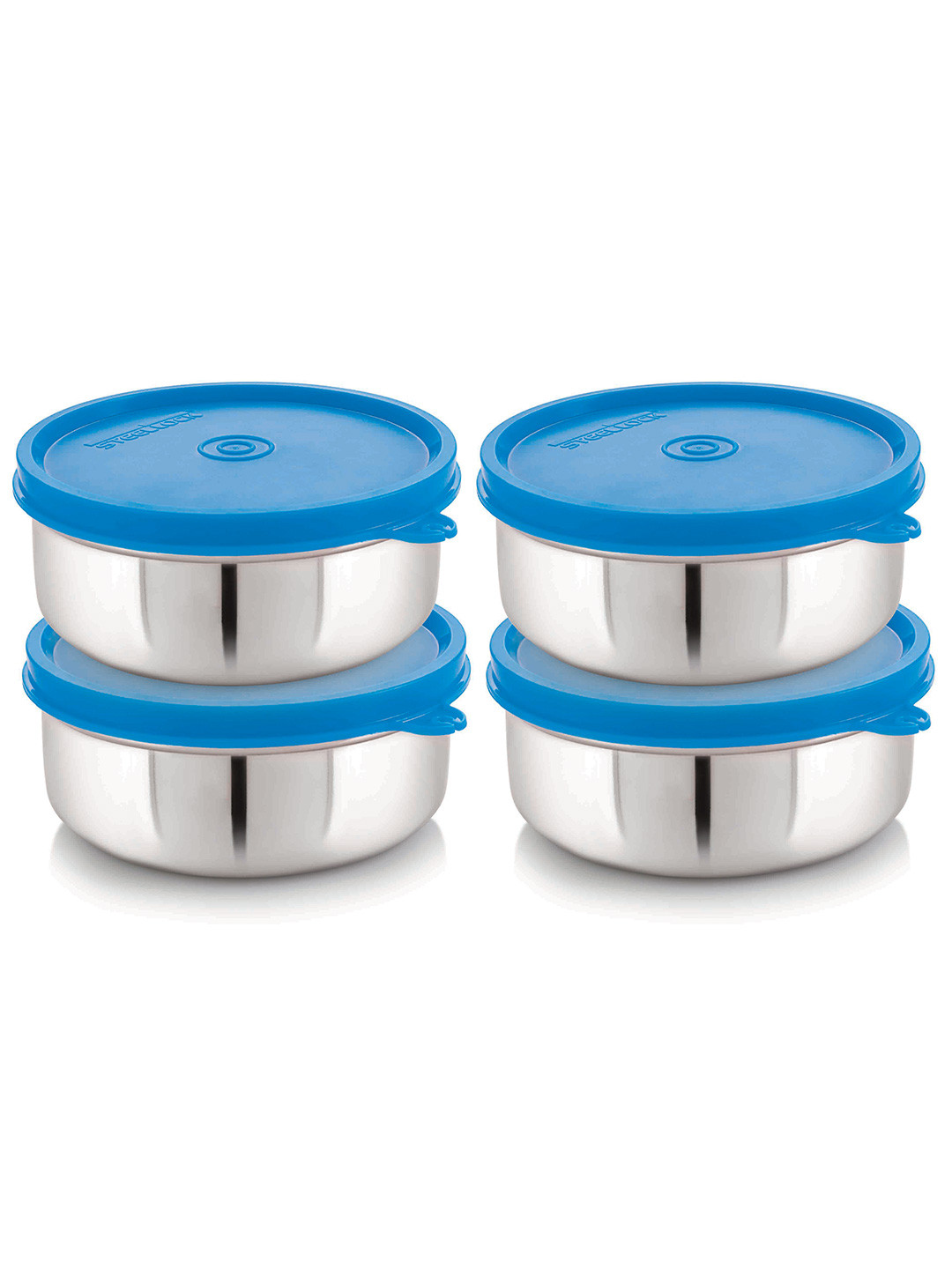STEELLOCK Silver-Toned & Blue Stainless Steel Leak-Proof 4 Pieces Lunch Boxes 500 ml