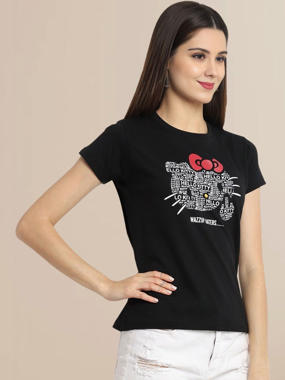 Moda Rapido Cotton Graphic Printed Hello Kitty Printed Short Sleeves T-shirt