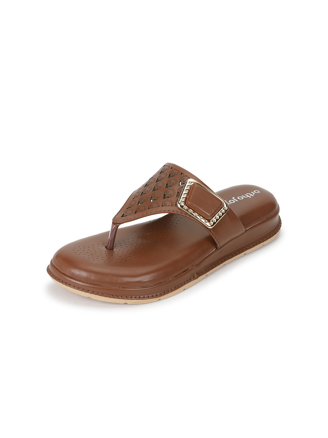 ORTHO JOY Women Brown Flip Flops