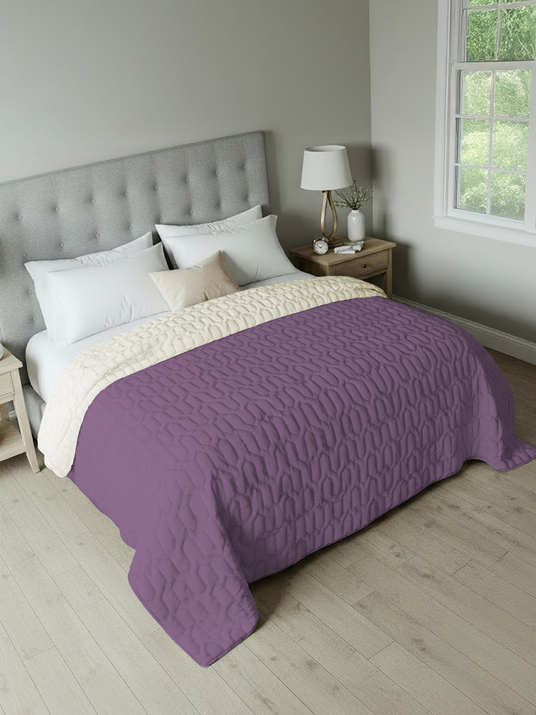 URBAN SPACE Violet & Green Microfiber Summer Single Bed Blanket