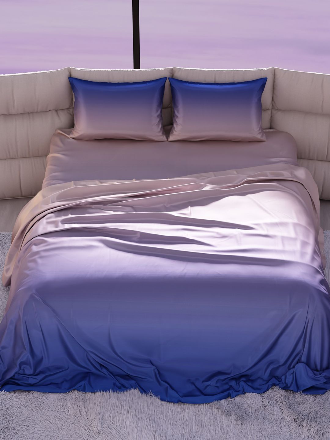 Stoa Paris Skies Of Paris Purple Polyester 300 TC Super King Fine Bedsheet with 2 Pillow Covers-108 x 108 inches