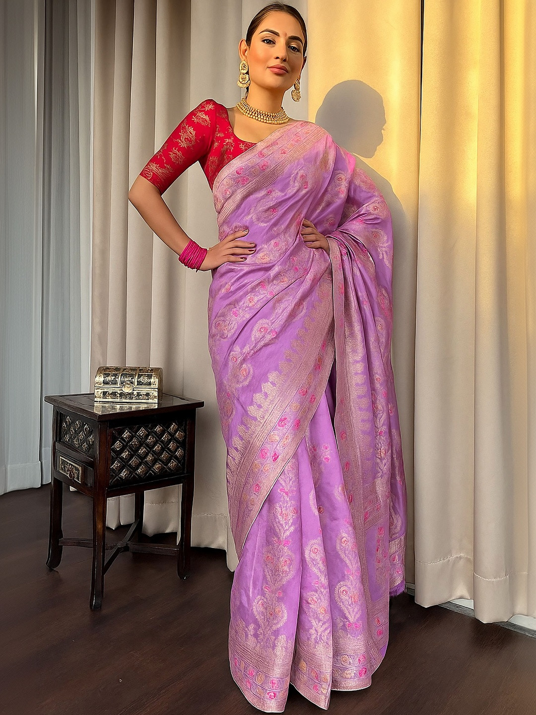 Moda Rapido Ethnic Motifs Zari Silk Blend Heavy Work Banarasi Saree