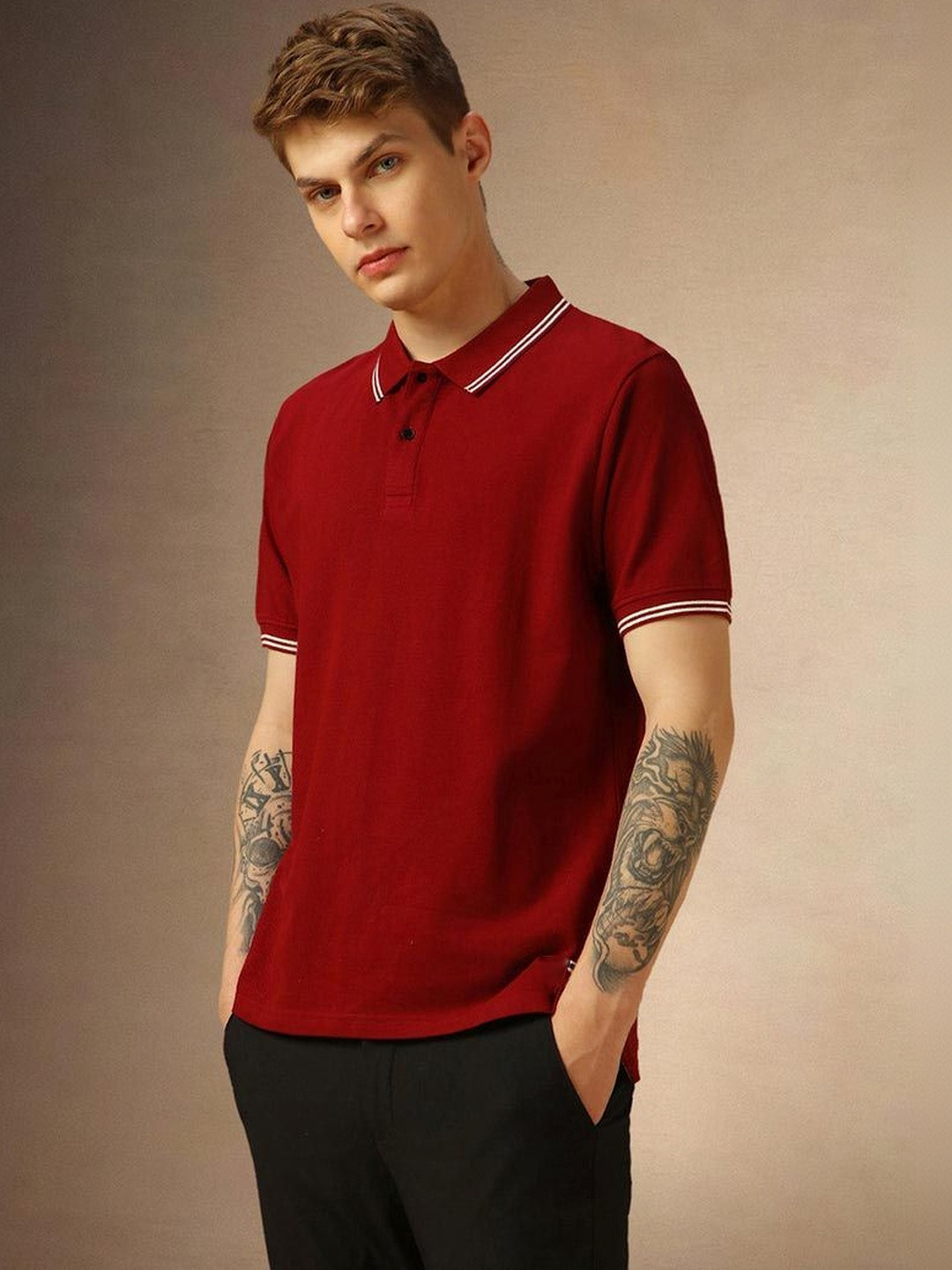 TIGER SNAKE Men Polo Collar T-shirt