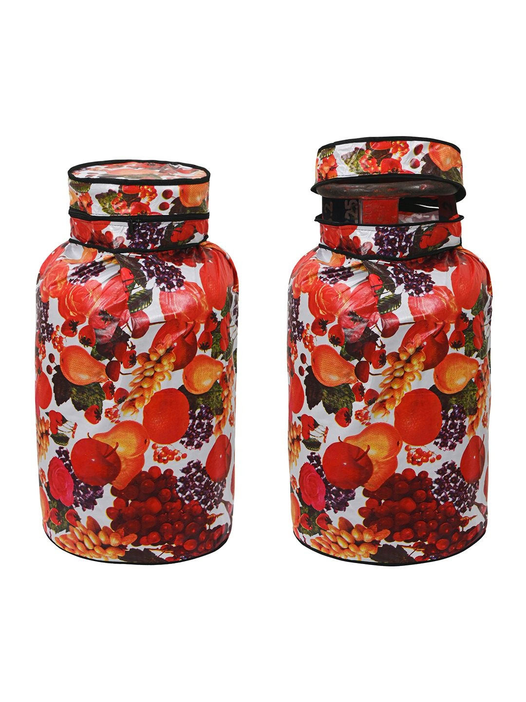 Kuber Industries 2Pcs Red & White Fruit Printed Gas Cylinder Covers